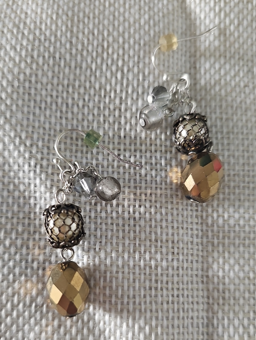 Chico's Gold-Tone Faceted Bead Drop Earrings with Mesh Accents